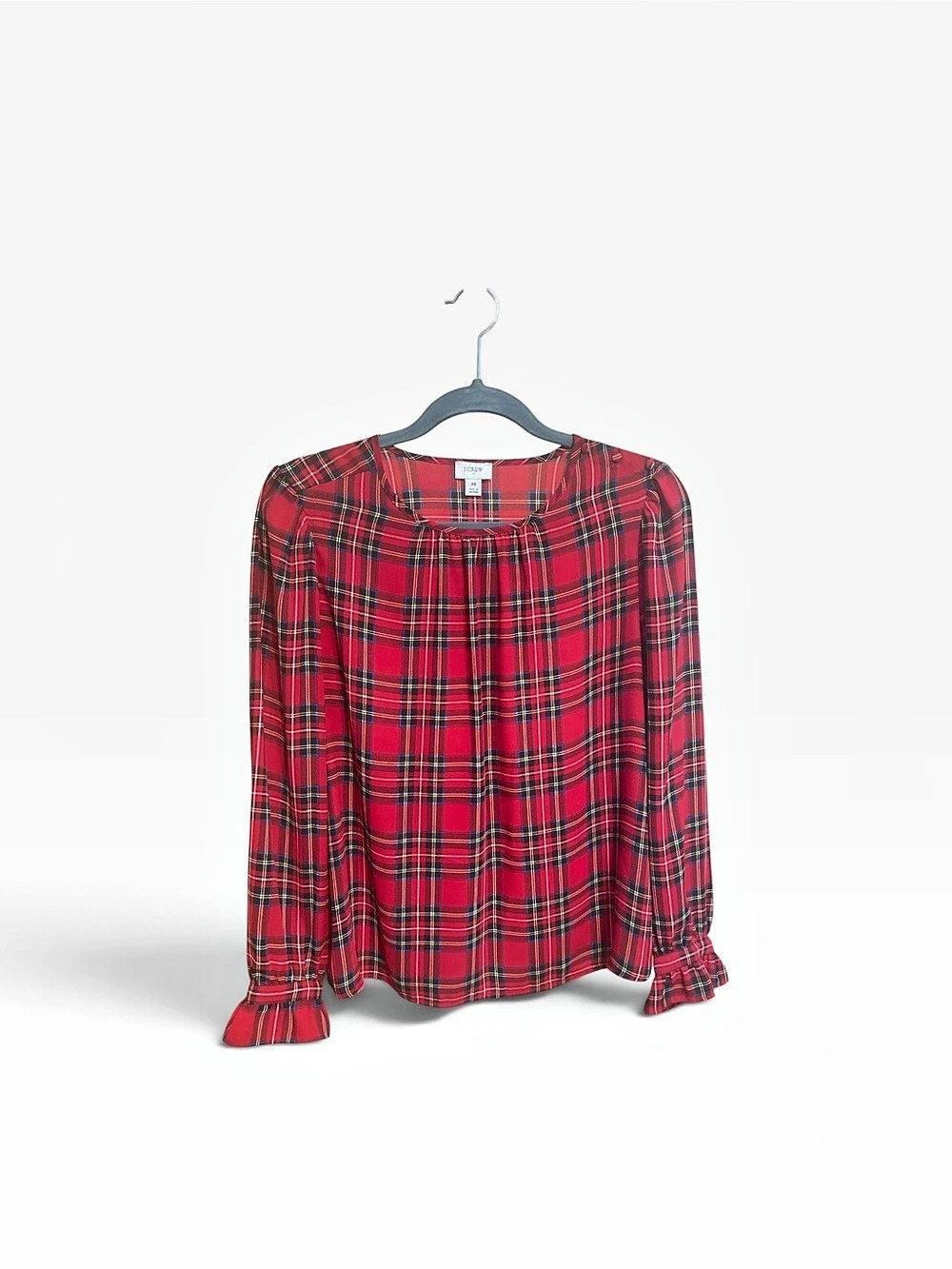 J.Crew Tartan Button-Front Top With Ruffled Collar Red & Black Medium